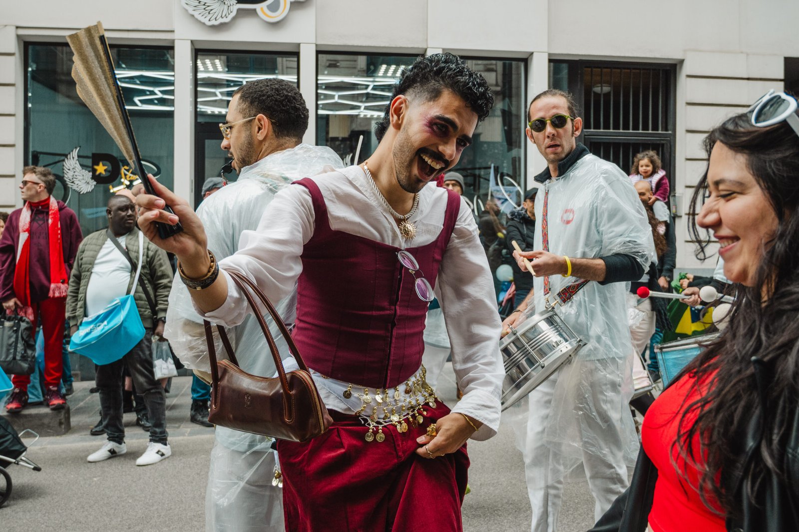 Colorful pride parade with joyful participants